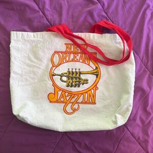 New Orleans Jazz White Tote Bag with Red Straps